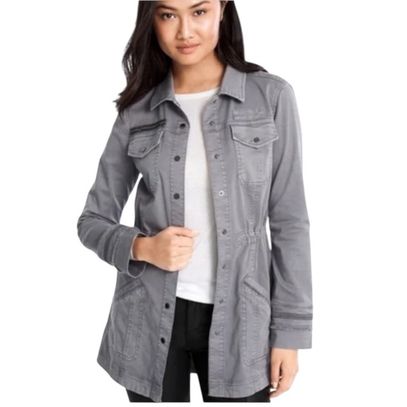 WHBM Military Jacket Gunmetal Ballchain Accents in Washed Gray XXS - Picture 1 of 11